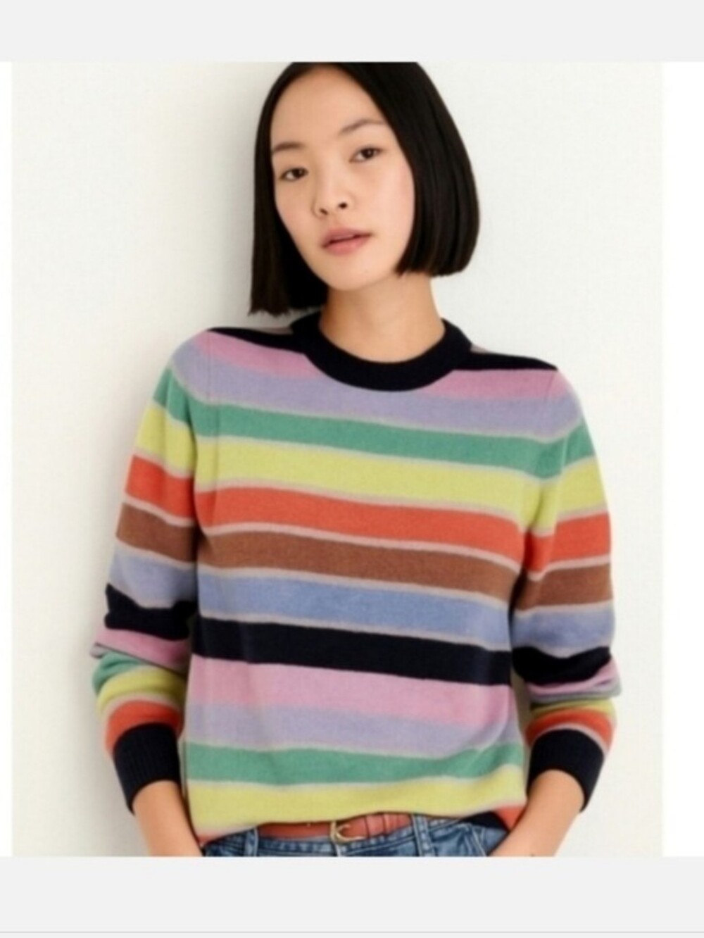 ALEX MILL ALPACA BLEND RAINBOW STRIPE MULTICOLOR PULLOVER SWEATER